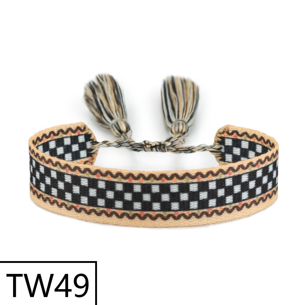 Handmade Bohemian Embroidered Logo Tassel Bracelet - Ethnic Style Friendship Band