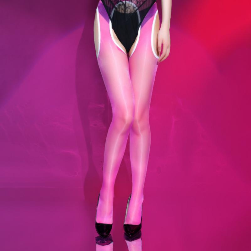 

1D Aurora Series Oil Shiny Transparent Silky Stretchy Pantyhose Women Sexy Lace Cut Four Sides Open Crotch Tights Club Dance M
