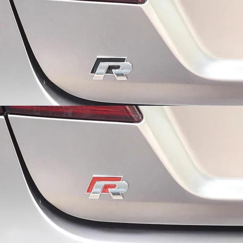 WGLRK1 For Volkswagen VW Rline GTI Golf 5 6 7 Jetta Passat Touran Scirocco Metal R Badge Car Front Grille Emblem Rear Trunk Stickers