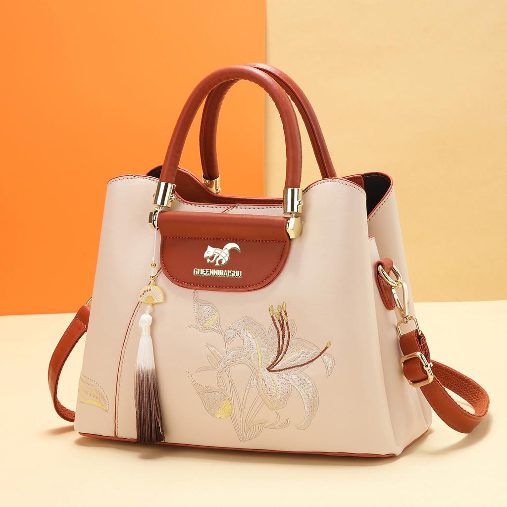 2025 neue Handtasche im chinesischen Stil mit Stickerei, zum Tragen für die Mutter mittleren Alters, Dame, Schulter, Crossbody, täglich, vielseitig