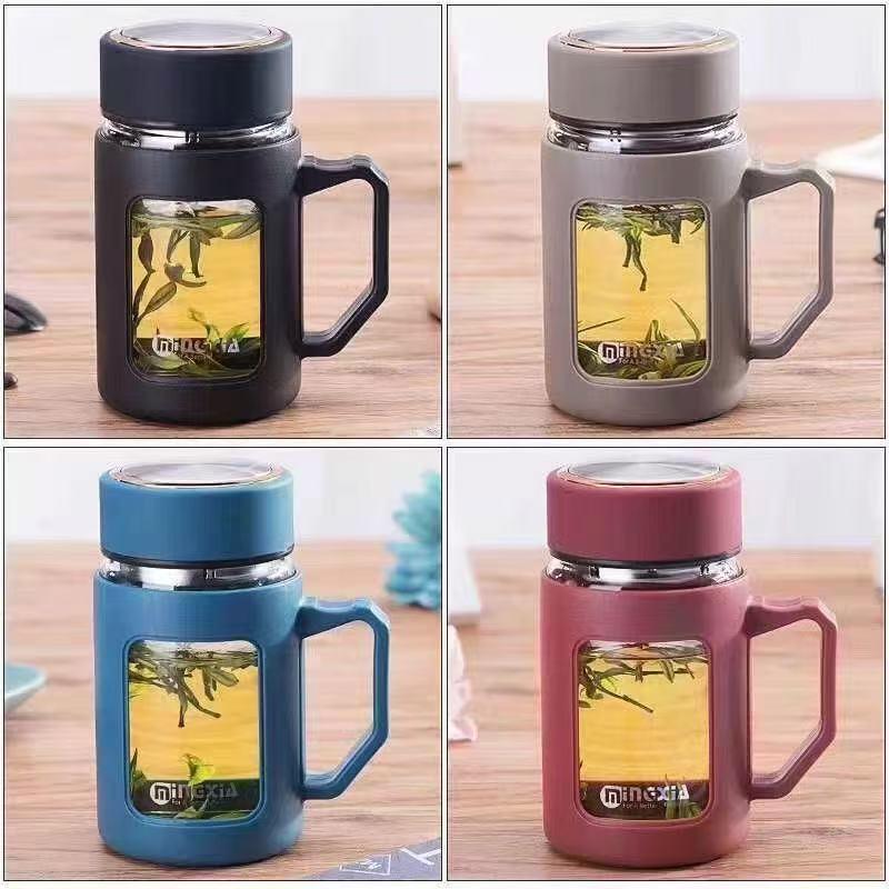 Large Capacity Insulated Explosion-proof Glass Tea Cup with Lid for Home and Office