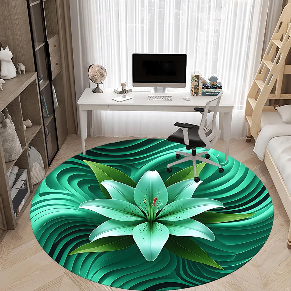 1pc Lily Flower Print Chair Carpet for Office, Round Non-Slip Durable Large Size Office Carpet, Suitable for Office, Beautiful Decoration
