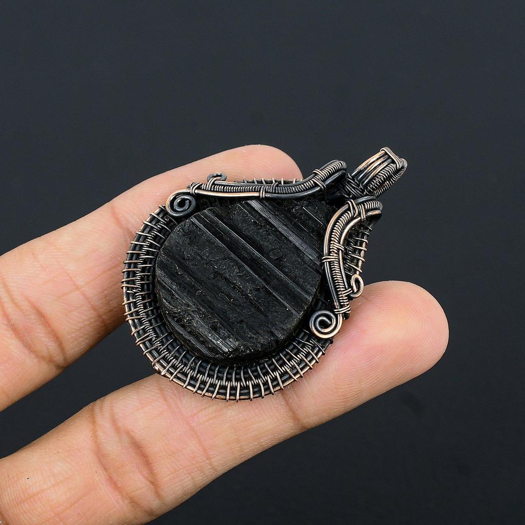 Black Tourmaline Rough 999 Copper Wire Wrapped Pendant, Handmade Gemstone Pendant Jewelry, Gifts For Wife Brand New Pendant