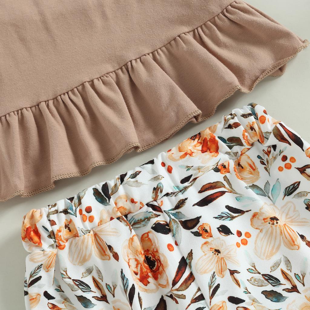 Newborn Baby Girl Summer Clothes Knit Halter Romper Leopard/Sunflower Bell Bottoms Pant Summer Outfit (Apricot, 0-24 Months)