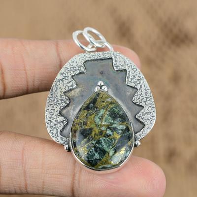 Natural Copper Seraphinite Gemstone 925 Sterling Silver Pendant For Women