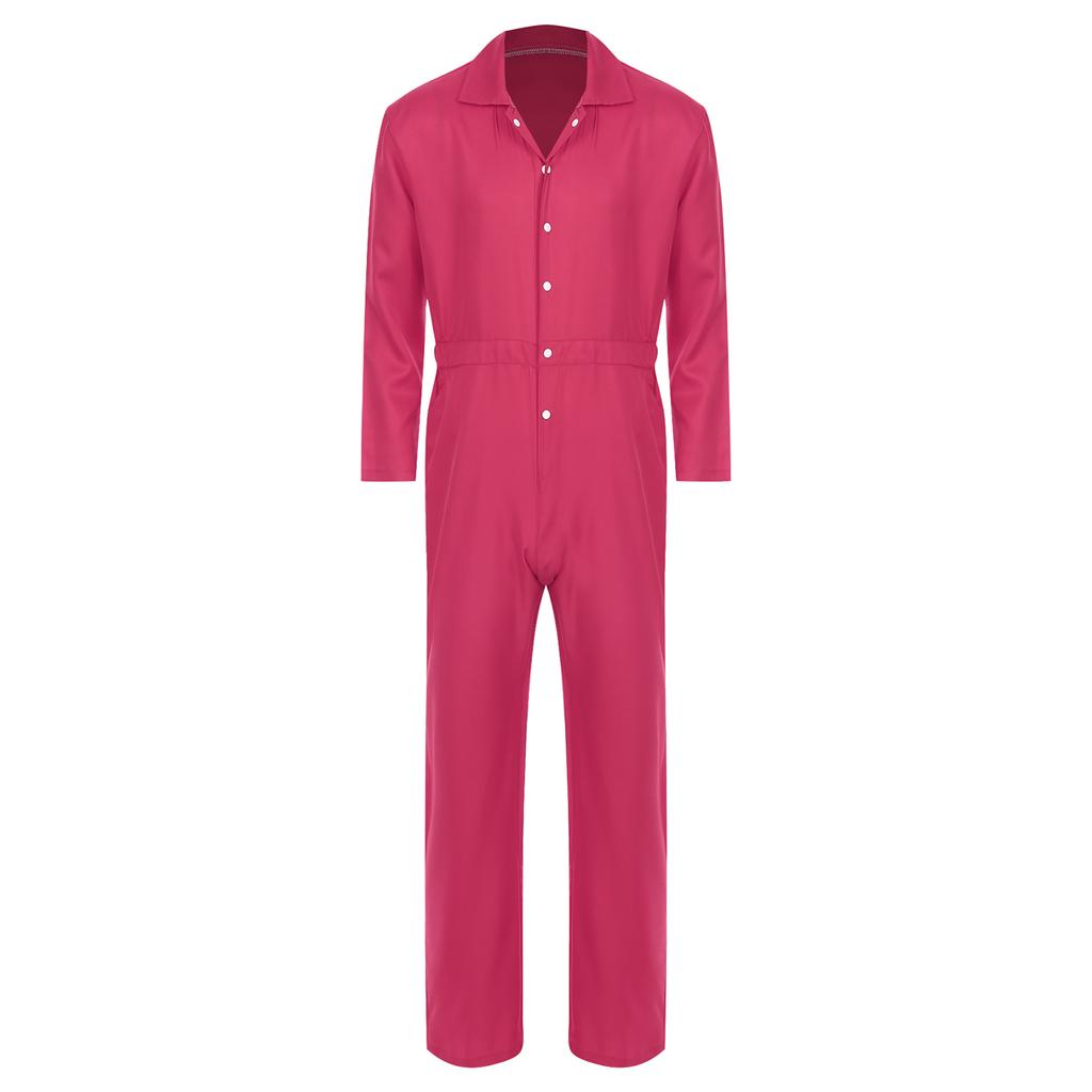 Mens Wear Resistant Turn Down Collar Long Sleeve Button Up Work Coveralls Jumpsuit Uniforms