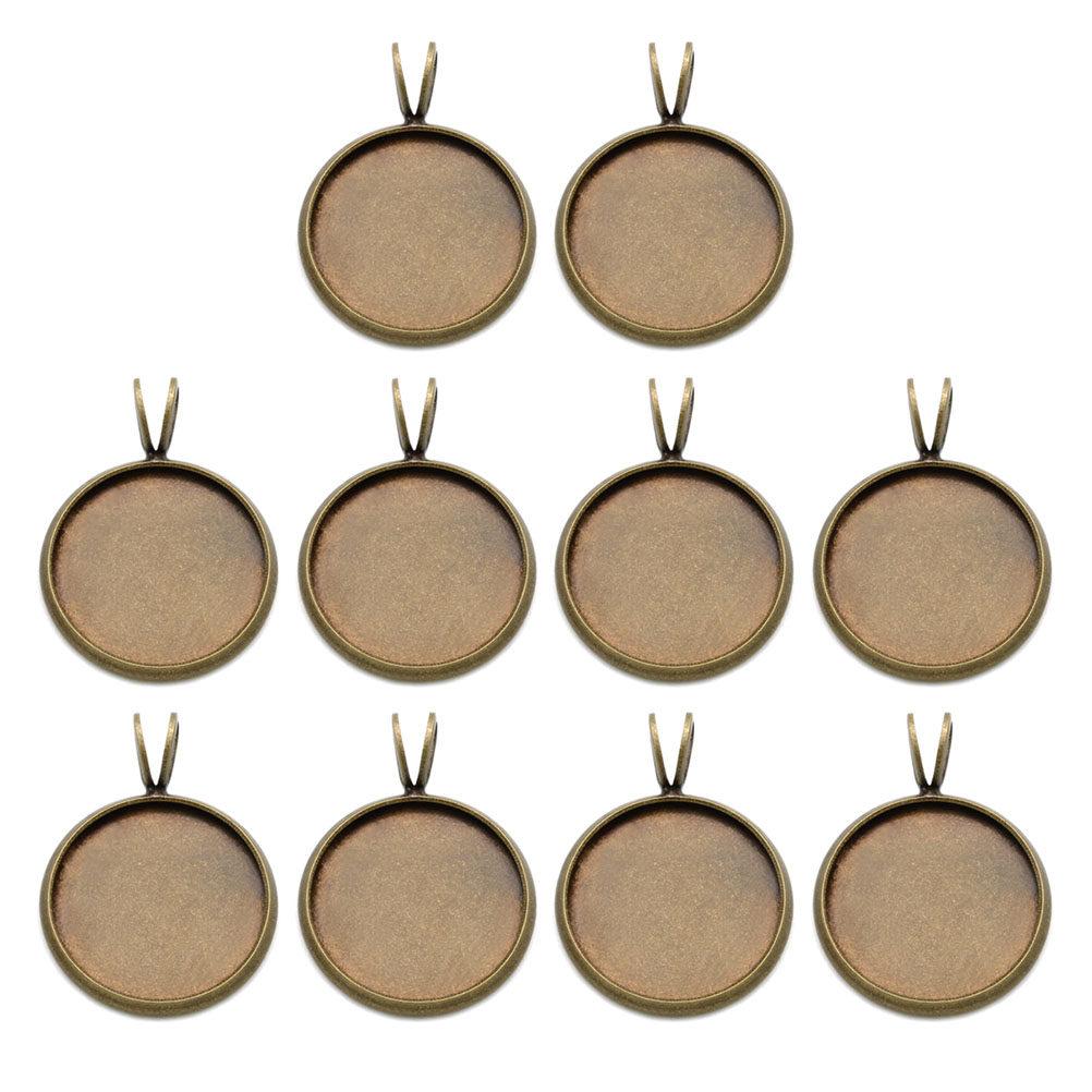 10Pcs Round Pendant Trays 10Mm Copper Plated Vintage DIY Jewelry Bezel Tray Pendants for Resin Crafts Gifts Making Accessories