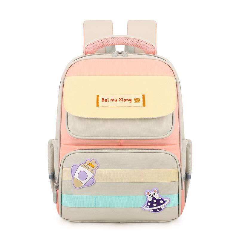 

Trendy Lightweight Nylon Kids Backpack For School Boys And Girls With Cute Cartoon Design GrayPink