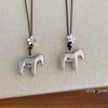 New Funny Smooth Surface Metallic Cartoon Horse Flower Pendant Necklaces for Women Long Adjustable Wax Rope Chain Chokers