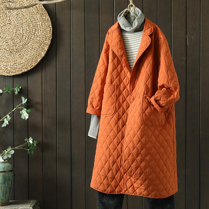 Pocket Solid Women Parkas Winter Orange Straight Warm Thicken Knee-Length Female Outwear Coats Tops