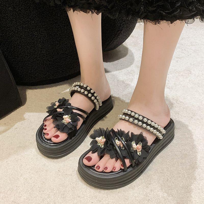 Fashion Pearl Flowers Platform Open Toe Sandals for Women Summer Anti Slip Hot Sales 2025 Comfortable Luxury High Quality Woman Shoes
