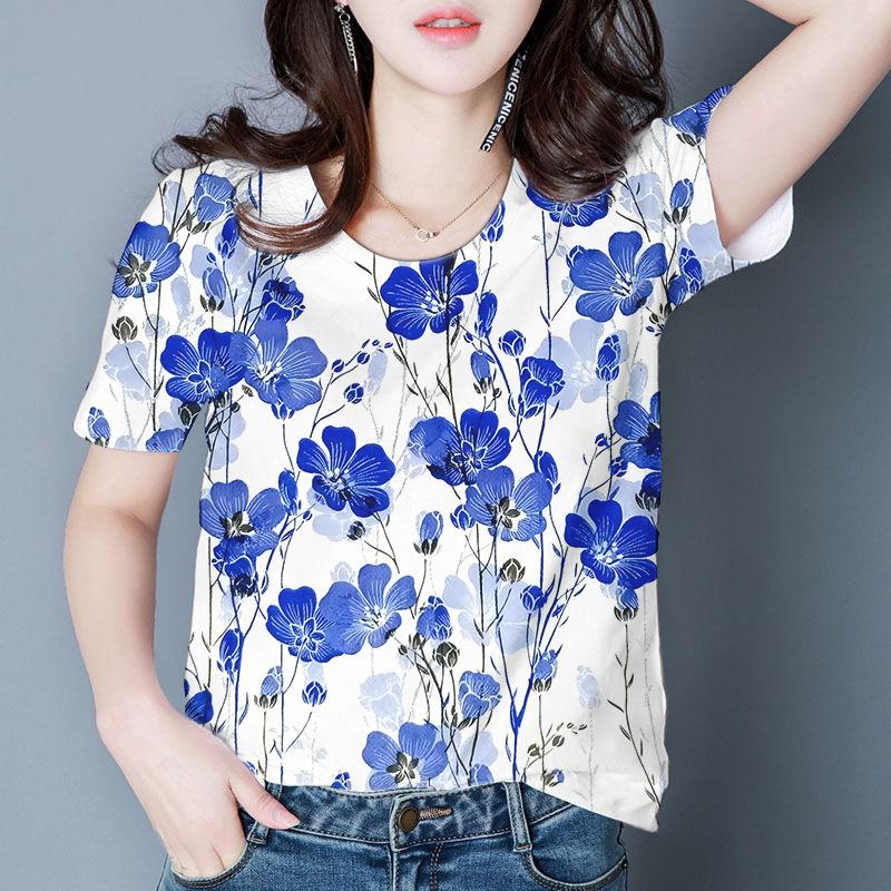 Women's Flower Print Daily Top Versatile Comfortable Short Sleeve Casual T-Shirts Women’s
