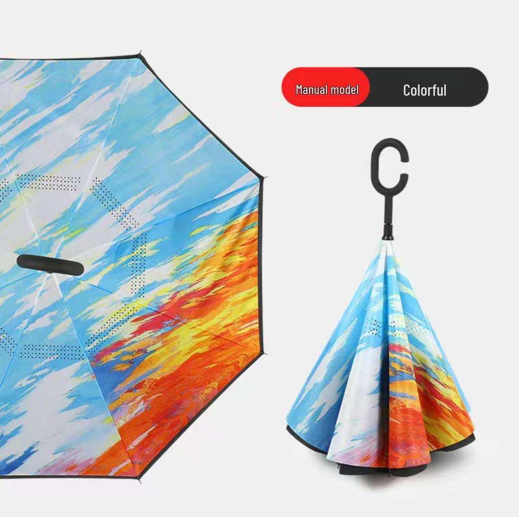 Double-Layer Reverse Umbrella with Standable Handle - Large, Durable, Sun & Rain Protection for Men & Women