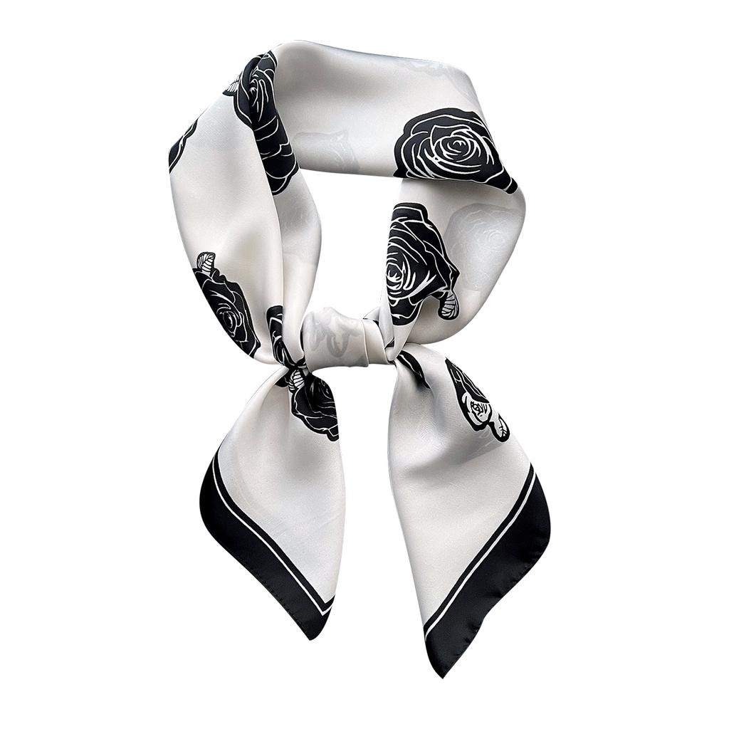 Xiaoxiangfeng rose flower printing silk scarf women's versatile summer imitation silk small square scarf light and simple foreign style scarf