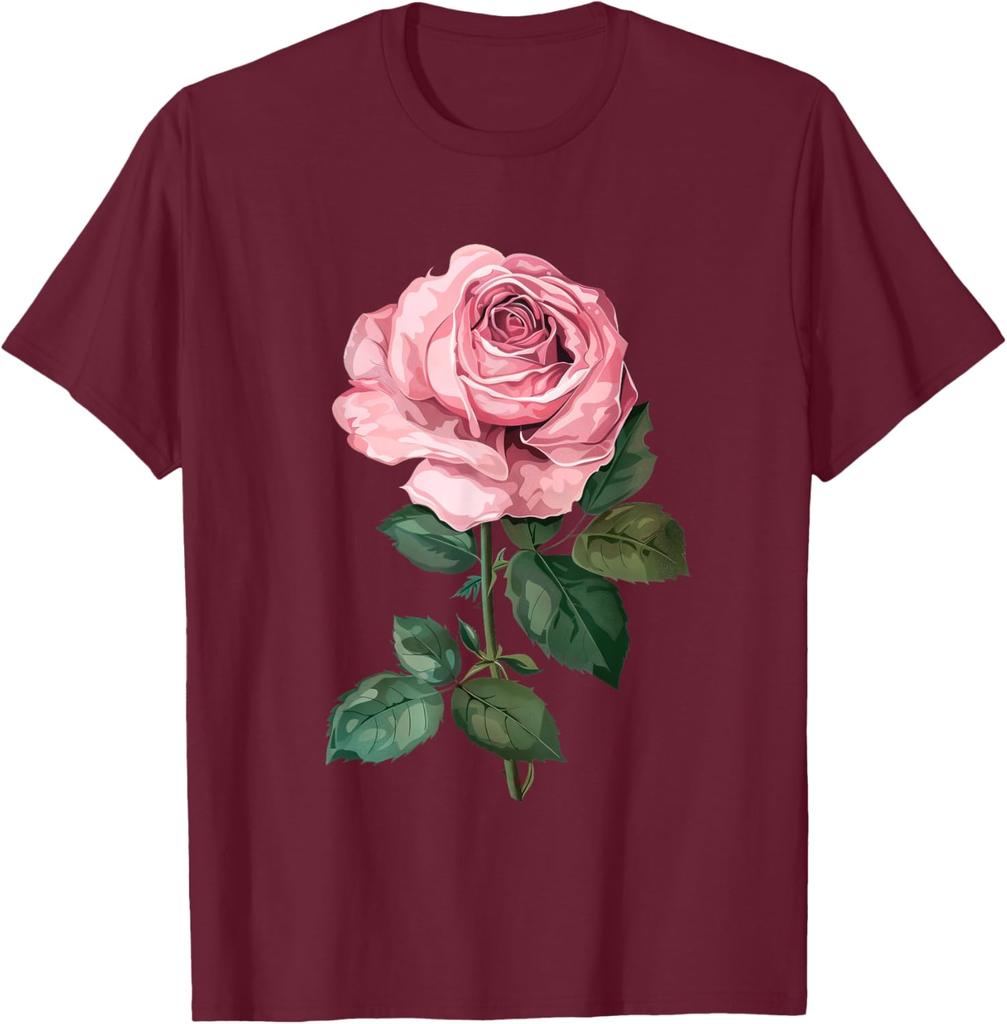 Pink Rose Flower Graphic Print Men's Cotton Casual Daily T-Shirt Soft Short Sleeve Tee