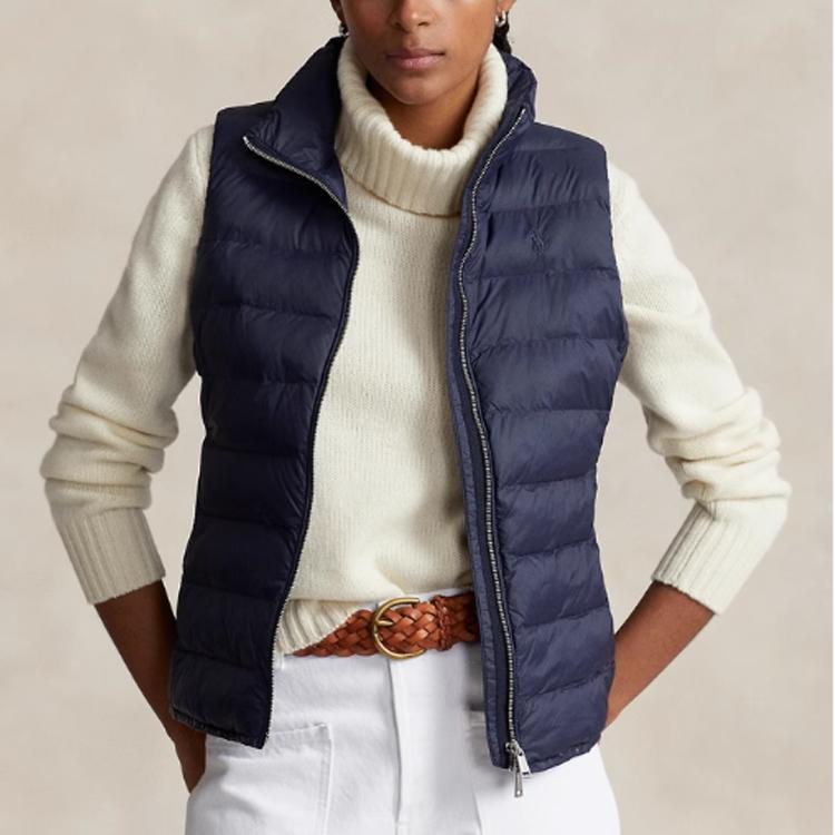 Polo Ralph Lauren Solid Color Zip Neck Sleeveless Vest Women Vests Navy-Blue WMPOOTWNN220073-410