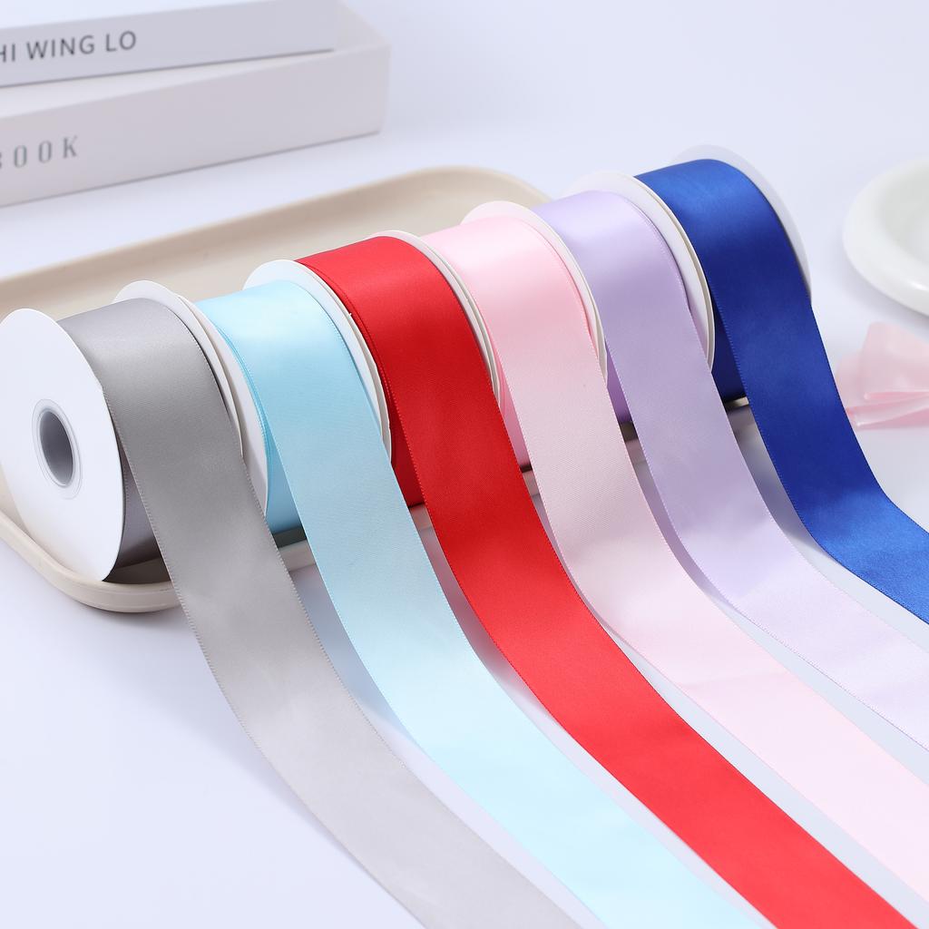 Stock 1.5 Inch 25Y Single Face pink Silk Ribbon Solid Color Polyester Satin Ribbon for Garment Accessory Gift Package