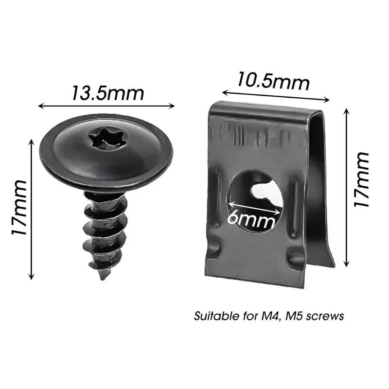 Black Car Metal Screw Tapping Fastener Clip U-Type Clip with Screw Anti-rust Protection Clip Screw for M4 M5 Screws 20/40pcs