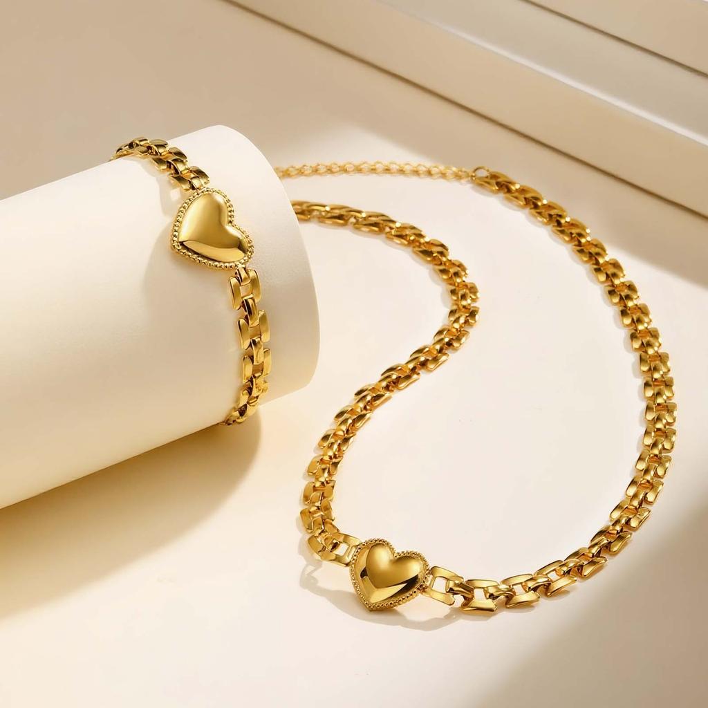 Hot Sale Love Heart Strap Chain Choker Necklace,18K Gold Plated Stainless Steel Necklace for Women,Charm Party Jewelry Gift