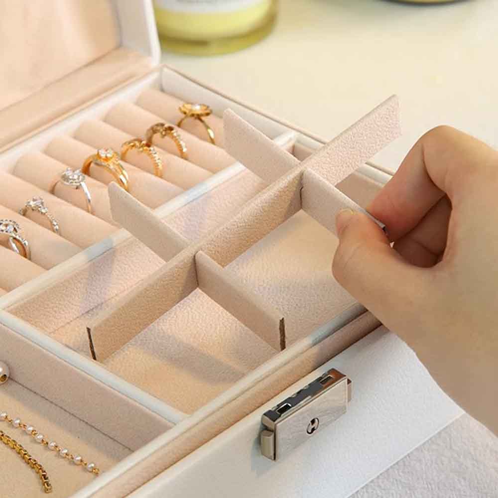 Double Layer Jewelry Box PU Leather Organizer with Lock for Earrings Rings Necklaces Bracelets Storage Case