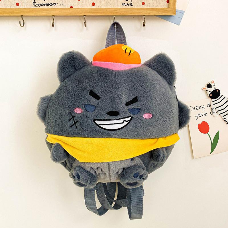 Cute Plush Toy Strawberry Bear Cartoon Backpack Children Parent-child Bag Soft Velvet Street Fashion