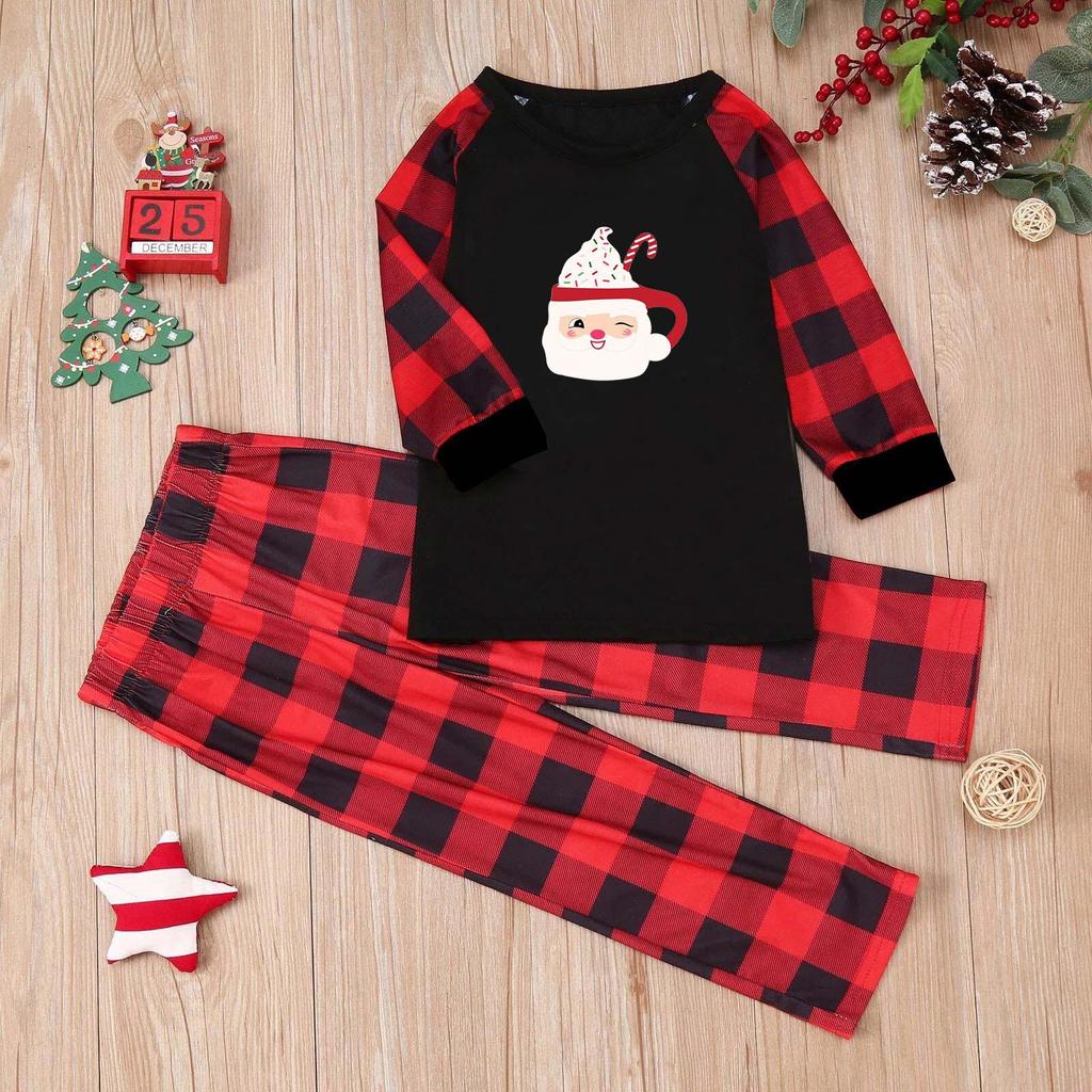 European & American Christmas Plaid Pajama Set: Long-Sleeve, Long Pants, Parent-Child Homewear.