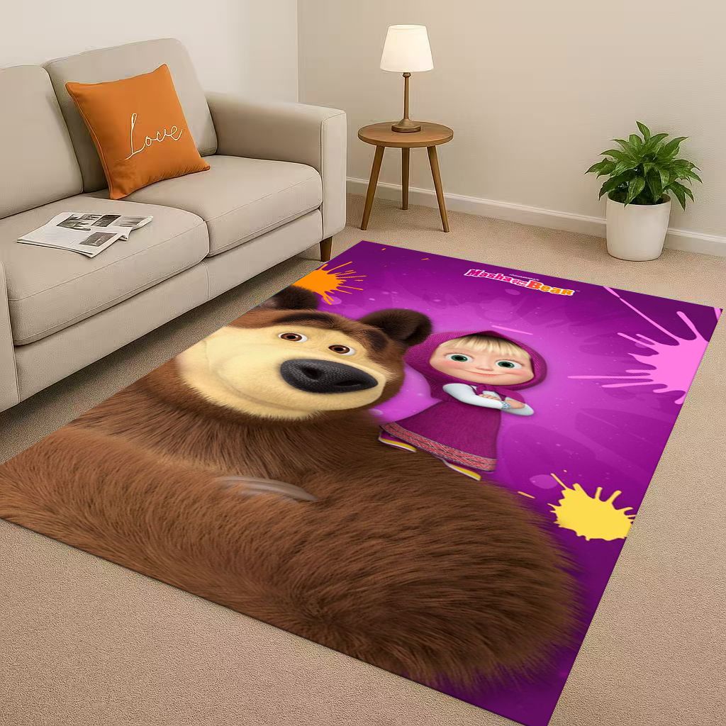 Alfombra de Área Antideslizante de Dibujos Animados 3D Masha y el Oso Regalo de Navidad Sala de Estar Alfombra para Dormitorio Sala de Juegos Sofá, Felpudo Decoración del Hogar