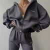 Damen Langarm Fleece Bedrucktes Kapuzensweatshirt und Lässige Hose Zweiteiliges Set