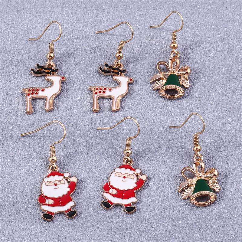 3 pairs/Set Christmas Santa Claus Earrings Bells Elk Dangle Earrings for Women Girls X'mas New Year Jewelry Gifts