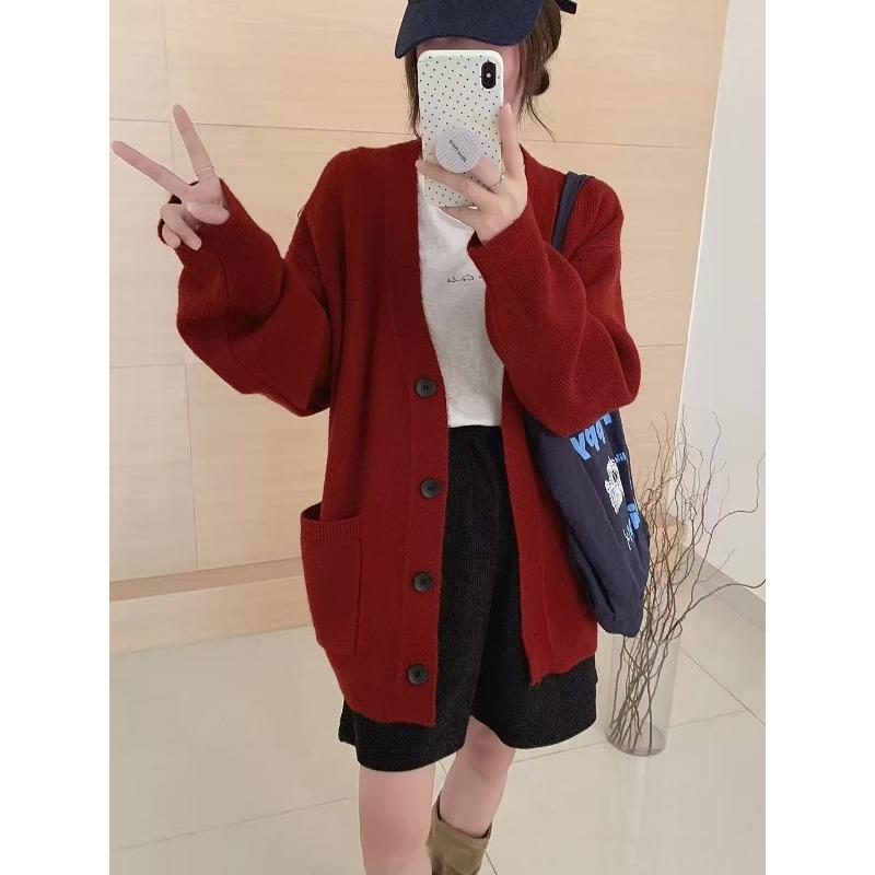 Simple style versatile sweater jacket women's autumn and winter new loose lazy style single-breasted knitted large cardigan women