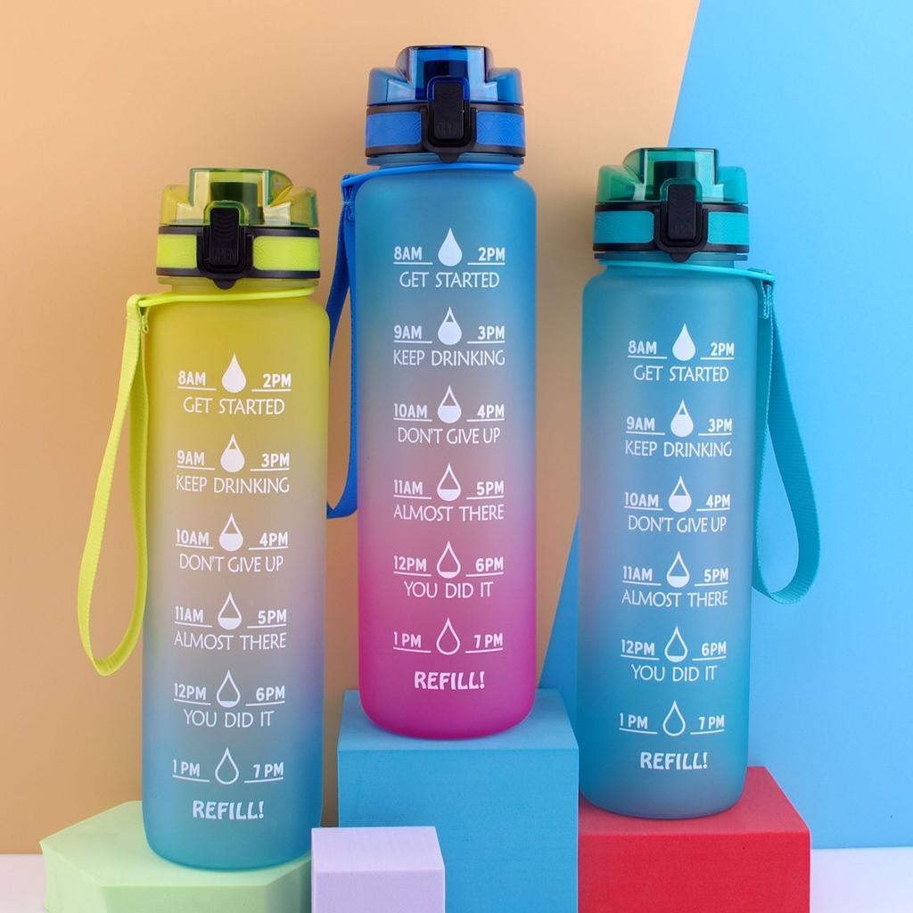 1000Ml Large Capacity Men's and Women's Matte Feel Sports Water Cup with Time Scale Kettle