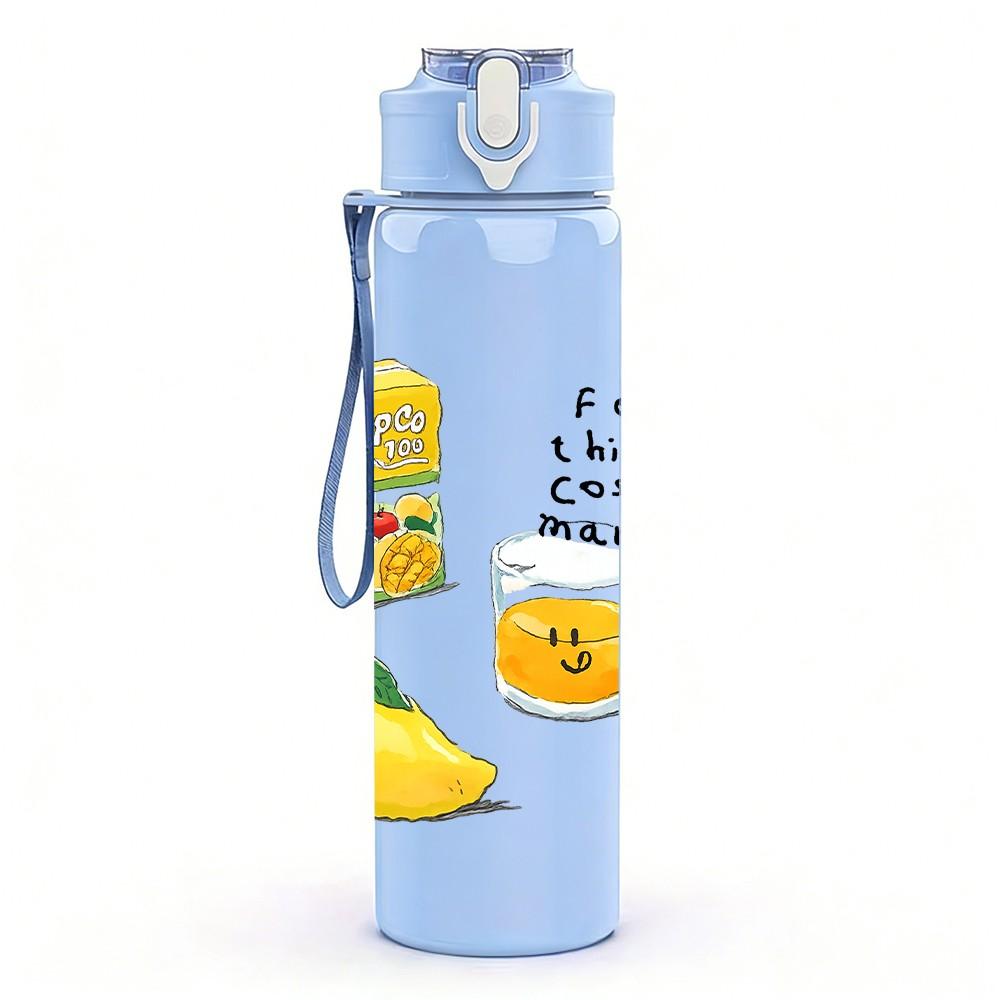 1PC Canned Fruit Food Doodle 750ml Color Plastic Sports Water Bottle Leakproof Flip Straw Lid Suitable for Sports Office Home Use