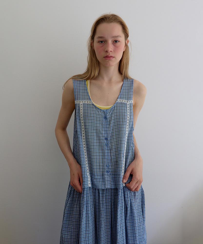 Nokeontencheu 213. Sheer Check Long Dress _ Sky Blue