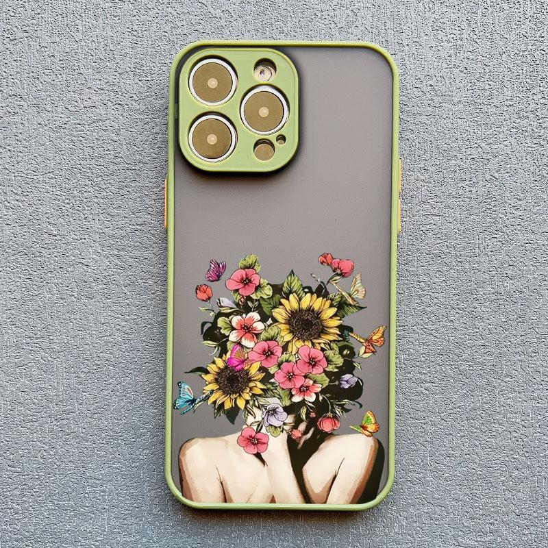 Oil Painting Flower Girl Phone Case For iPhone 16 15 12 11 13 14 Pro Max Mini X XS XR 15 14 8 Plus Shockproof Translucent Covers