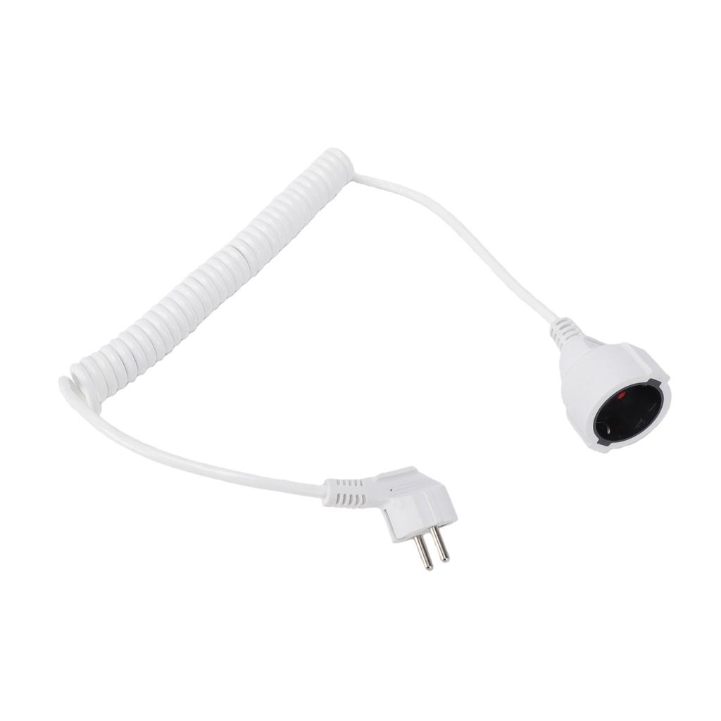Extension Cord 3 X 1mm² Spiral Cable with Plug 0.8 2m Flexible IP20 16A for Home Office Outdoor Construction Site White