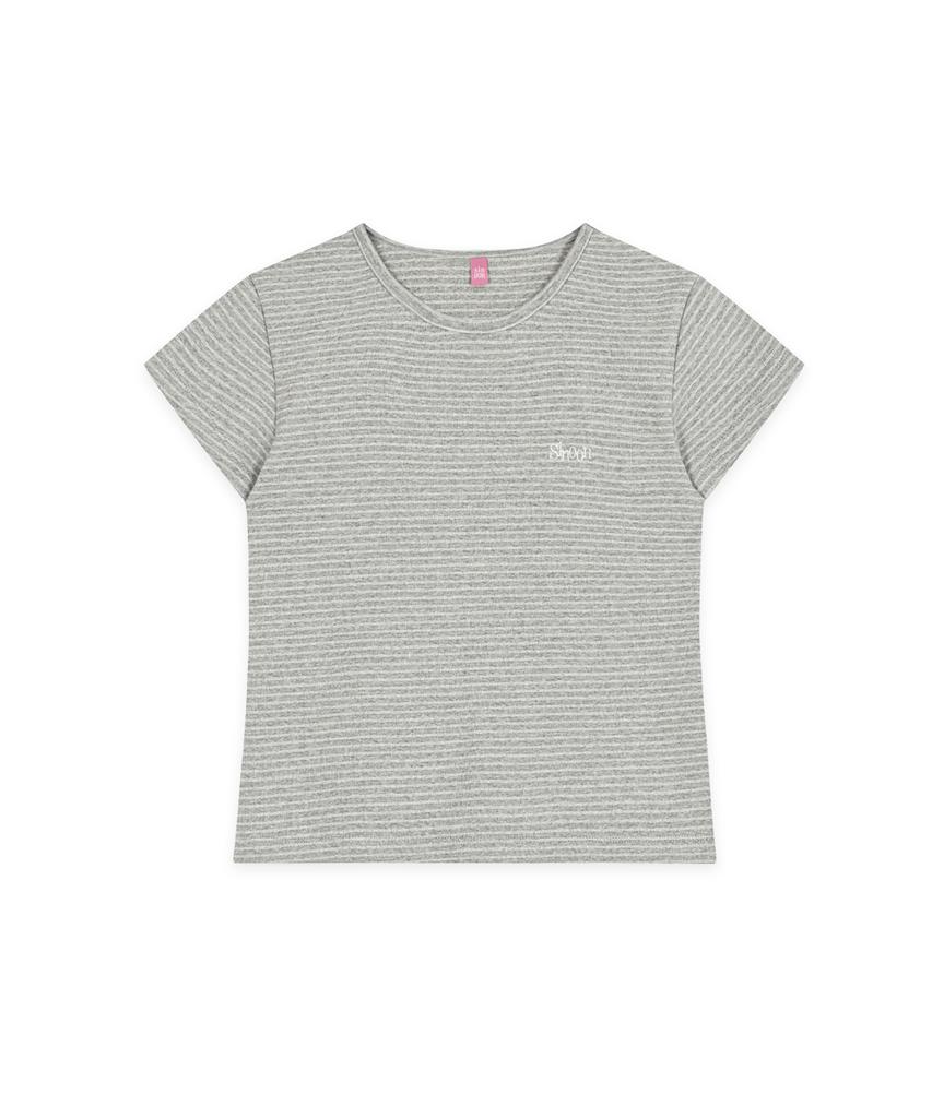 SINOON Stripe Cap Sleeve T-Shirt (Melange Gray)