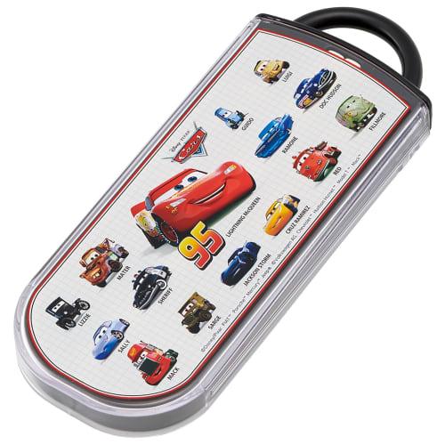 Skater Children's Lunch Box Trio Set Chopsticks Spoon Fork Kids Cutlery Antibacterial Treatment Easy to Open Sliding Type Made in Japan Disney Cars 25