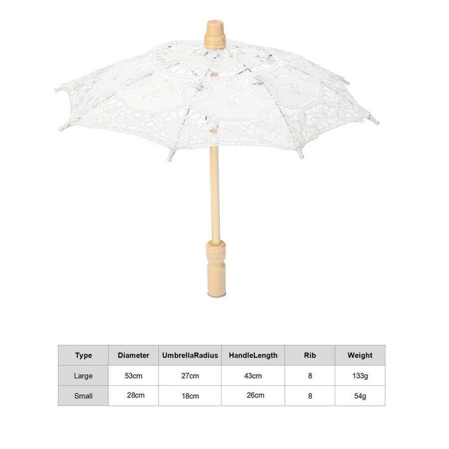 In Stock Handmade Lace Umbrella Silk Cloth Lace Flower Embroidery Parasol Wedding Bride Photography Umbrella White Beige Color