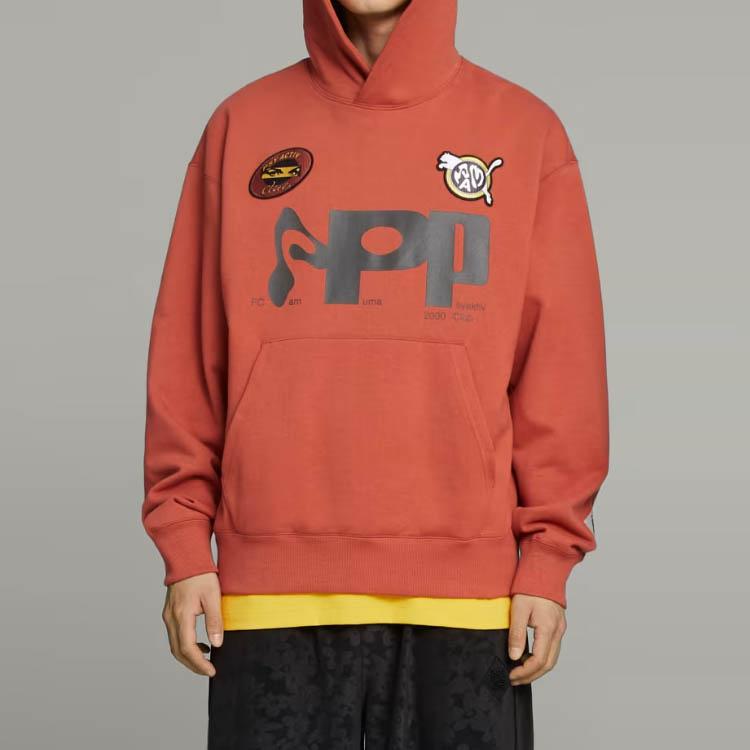 Puma X Perks And Mini Graphic Hoodie With Cartoon Letter Print Women Tops Apple-Red 622677-41