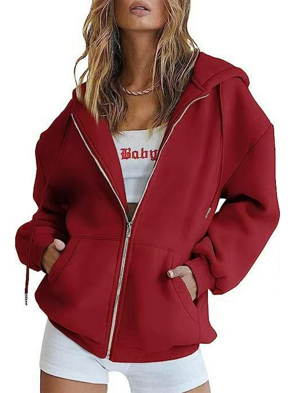 Felpa con zip metallica unisex transfrontaliera - Colore tinta unita, Giacca Autunno/Inverno