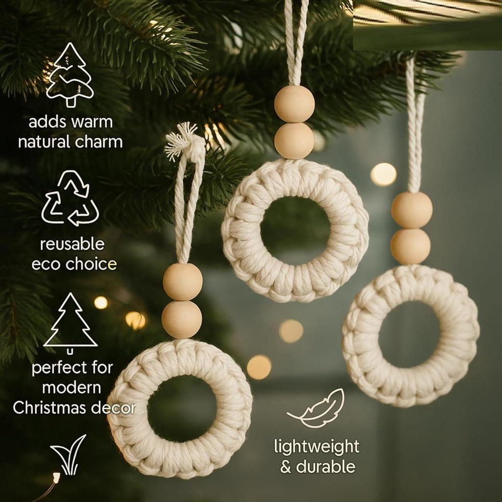 10 Pack Wood Christmas Ornament for Decoration, Natural Modern Minimalist Xmas Tree Hanging Home Decor Bohemian Holiday Decorations