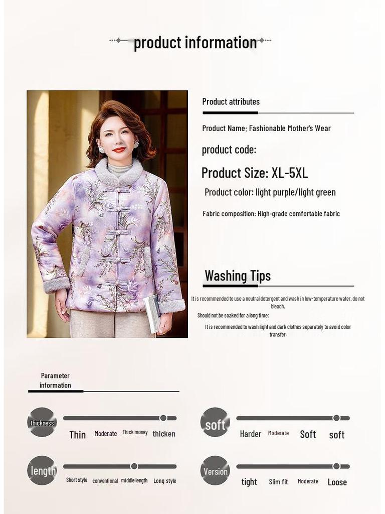 Mid-Aged Women's Chinese Style Padded Floral Cotton Jacket