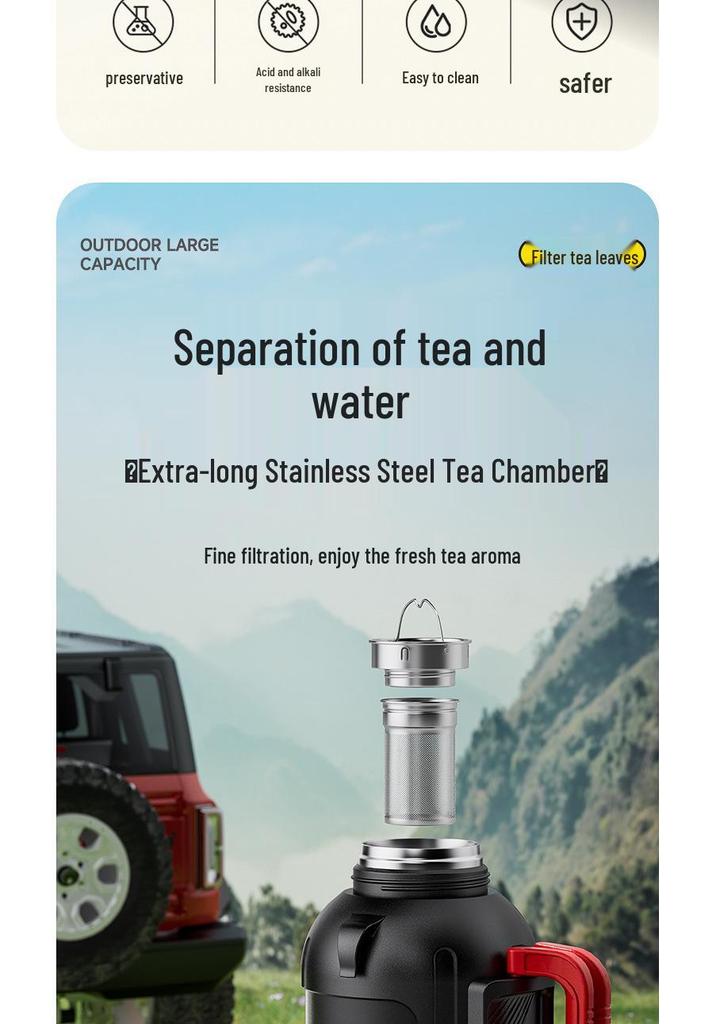Large Capacity Stainless Steel Insulated Thermos for Outdoor & Car Use - Short, Fat Design for Hot Water, Tea Brewing, and Household Use
