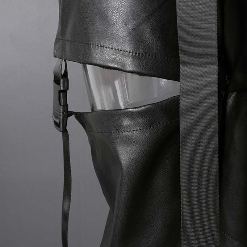 Punk Style Cut-Out PU Leather Pants Women Loose Straight Leg Casual Trousers Streetwear Fashion