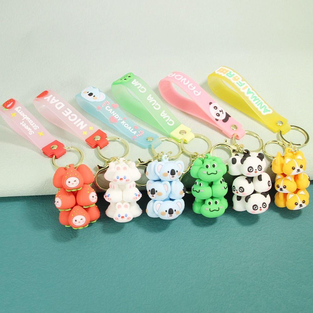 

Beaded Hand String Toy Pendant Key Ring Retractable Keychain Pendant Funny Cartoon 3D Keyring Gift juicy peach