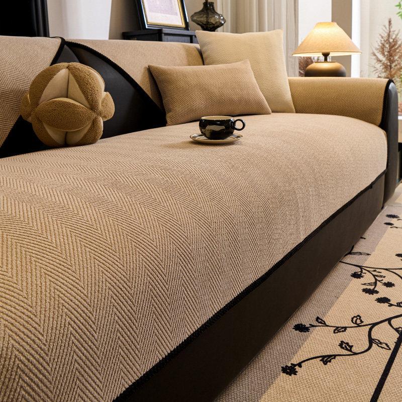 Chenille Sofa Cover Green Solid Color New All-Season Premium Minimalist Non-Slip Fixed Cushion Specialized Leather Sofa Cover