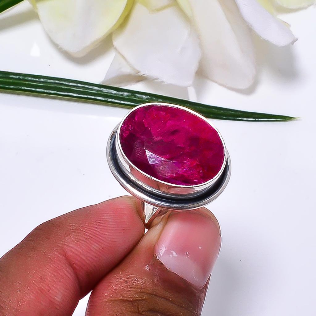 Ruby - Dyed Quartz Gemstone 925 Sterling Silver Ring V8491, Red Ring, Oval Ring, Valentin's Day Gift, Gift For Her, Birthday Gift, Handmade Jewelry, S