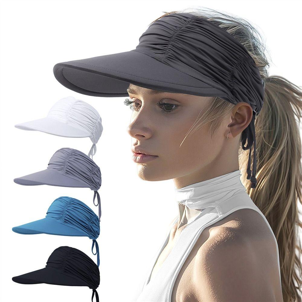 Wide Brim Sun Visor Hat UV Protection High Ponytails Visor Cap Trendy Empty Top  for Women