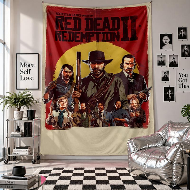 Wall TapestryRed Dead Redemption Art Hanging Cloth Decorative Background Cover for Room Decoration