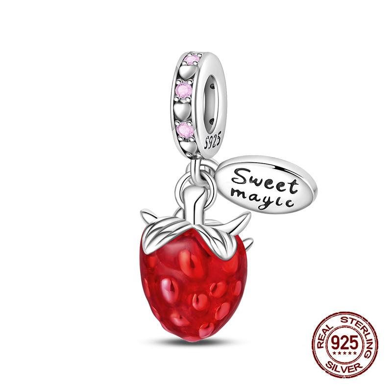 100% Copper Strawberry Lipstick Ladybird China Red Charms Beads Fitoriginal Bracelets For Women Diy Jewellery